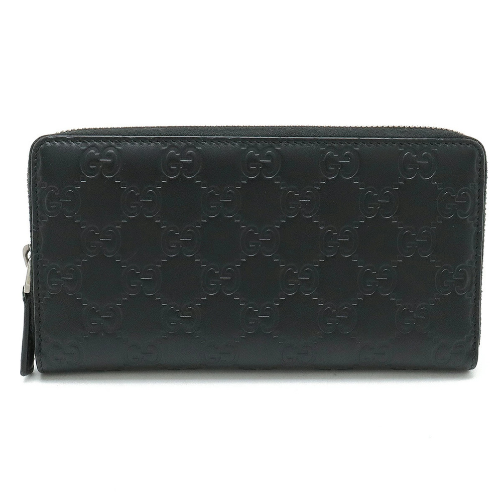 GUCCI Guccissima Round Zipper Long Wallet Leather Black